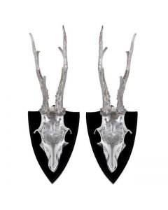 Deer Skull Polished Aluminium Statue - Set of 2