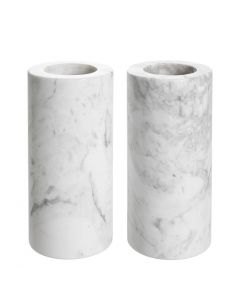 Tobor Large White Marble Tealight Holder - Set of 2 