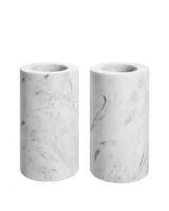 Tobor Medium White Marble Tealight Holder - Set of 2 