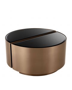 Astra Brushed Copper & Black Glass Side Table - Set of 2