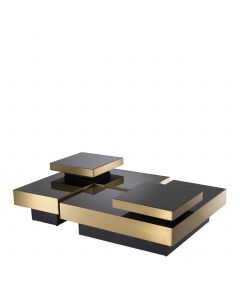 Nio Brushed Brass & Black Glass Coffee Table - Set of 4 