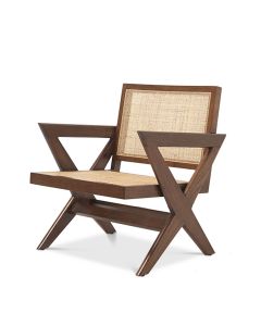 Augustin Classic Brown Armchair with Rattan Cane Webbing