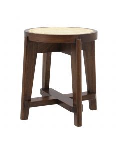 Dareau Classic Brown Stool with Rattan Cane Webbing 