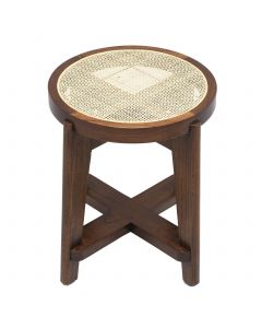 Dareau Classic Brown Stool with Rattan Cane Webbing 
