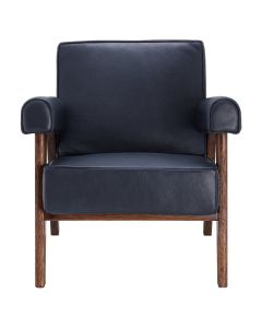 Milo Blue Leather & Brown Oak Armchair 