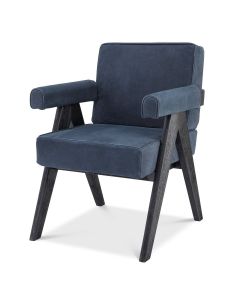 Matteus Blue Nubuck Leather & Black Oak Dining Chair